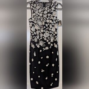 White House Black Market Black Dress with White Floral Embroidery